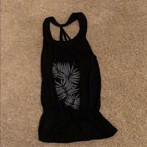 Black tank with palm fronds on front